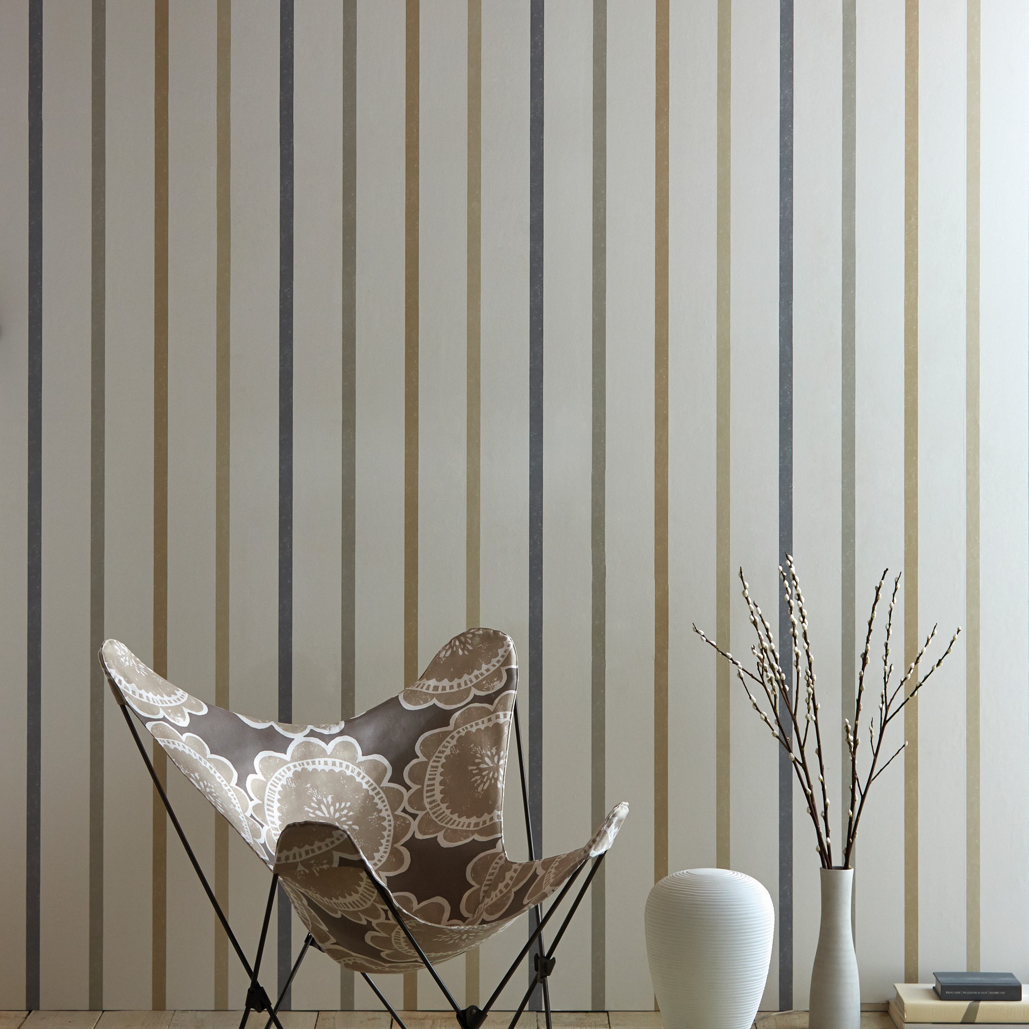 Hoppa Stripe Wallpaper 111114 By Scion In Mink Taupe Charcoal